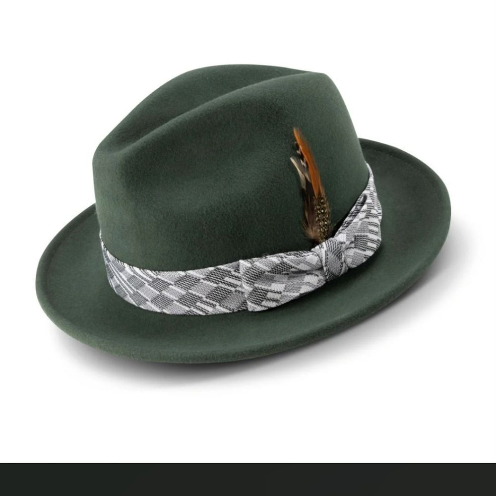 MEN'S MONTIQUE HUNTER WOOL FELT HAT WITH ABSTRACT CHECKERED HAT BAND. H2357. - Picture 1 of 1